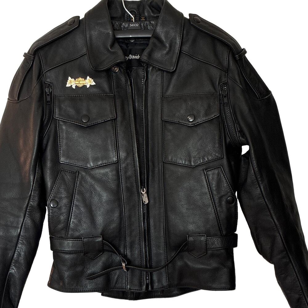 Vtg 90s Harley Davidson Leather Motorcycle Jacket Womens 32W XS American Cowhide